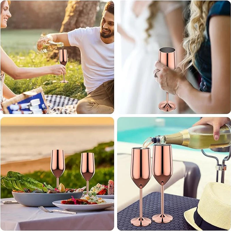 6Pcs Stainless Steel Unbreakable Metal Wine Glasses 220ml/250ml Cocktail Cups for Bar Drinking Glasses