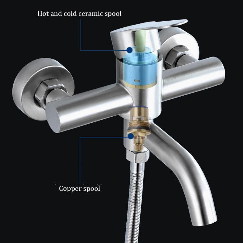 Bathroom Shower Faucets Stainless Steel Triple Bathtub Faucet Mixers Hot Cold Mixer Valve Nozzle Tap Wall Mounted Home Accessory