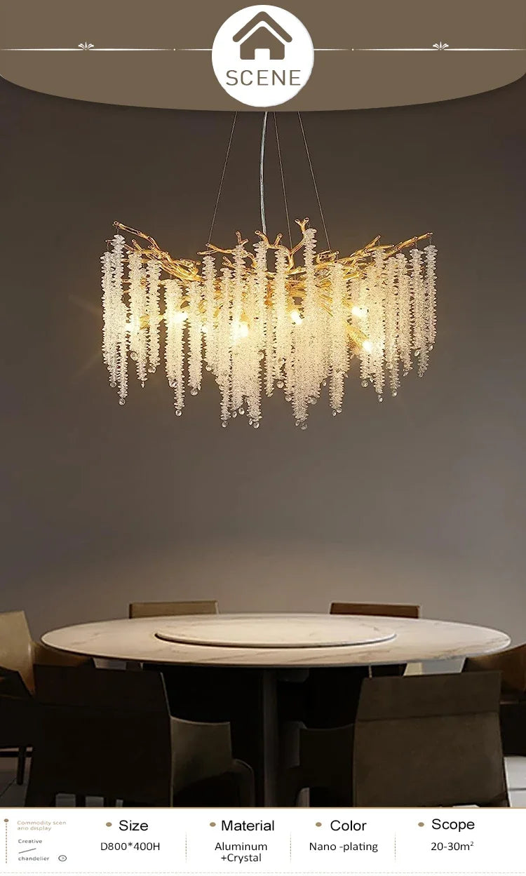 Modern light luxury living room crystal chandelier dining room bedroom French crystal lamp artistic decoration branch lamp