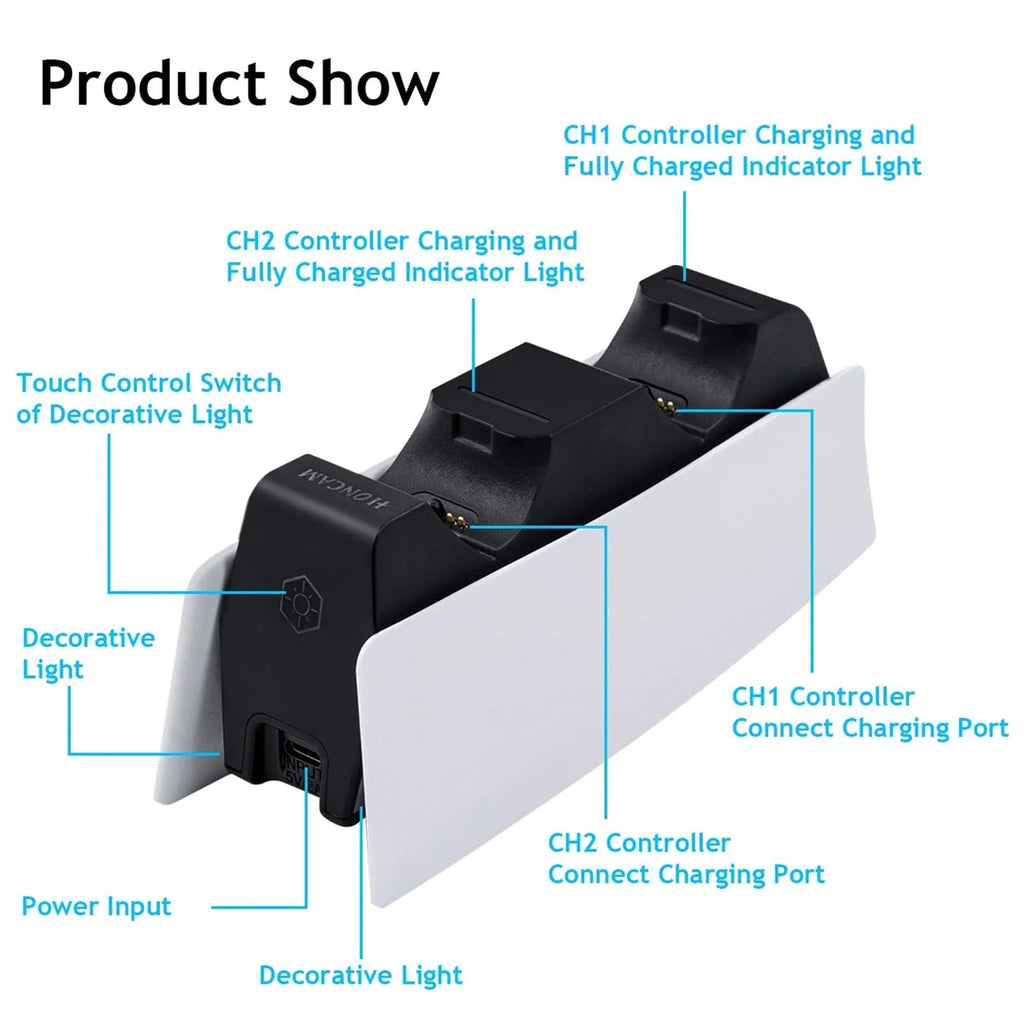 Game Wireless Charging Station for PS5 with Dual Fast Charger Dock and LED Charging Indicators