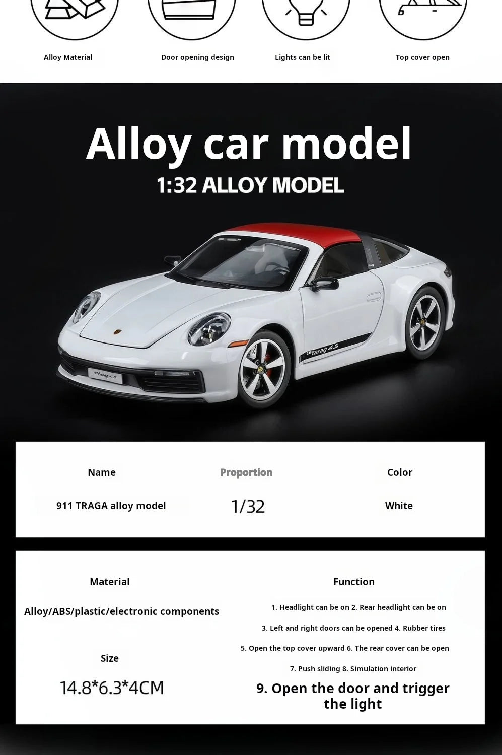 1:32 new folding convertible Porsche 911 alloy car model simulation Sound& light Fashion Exquisite collectibles Boys Toy Gift