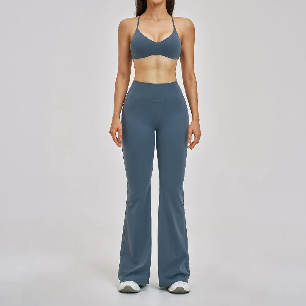 2PCS Yoga Set High Waist Flared Pant Gym Clothing Women Fitness Outfits Athletic Wear Female Workout Set Sportswear Yoga Clothes