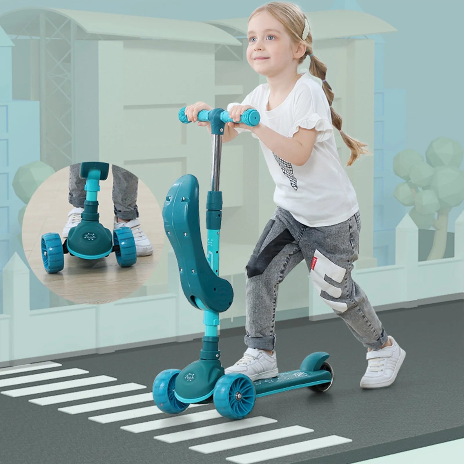 Children's Scooter Children's Car Three-wheeled Scooter Scooter Big Wheels Silent Belt Music Seat
