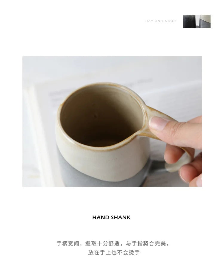 Handmade Stoneware Mug Retro Black White Latte Coffee Cup Ceramic Cup