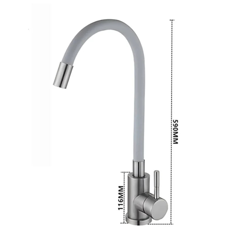 Rotatable Universal Bending Kitchen Sink Hot and Cold Dual-use Faucet 304 Stainless Steel Silicone Tube Sink Faucet
