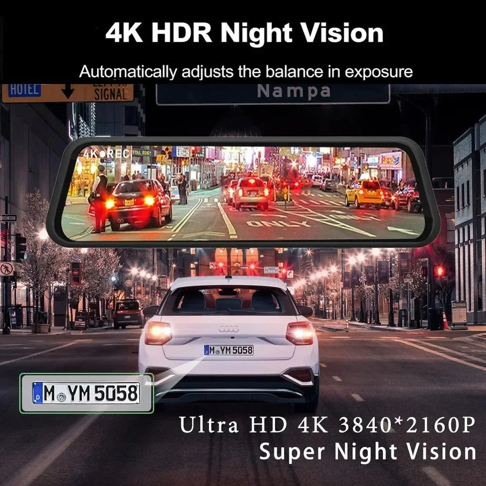 4K Mirror Dash Cam 9.66" with Carplay Android Auto Touch Screen Backup Camera Front and Rear View Dual Cameras for Car