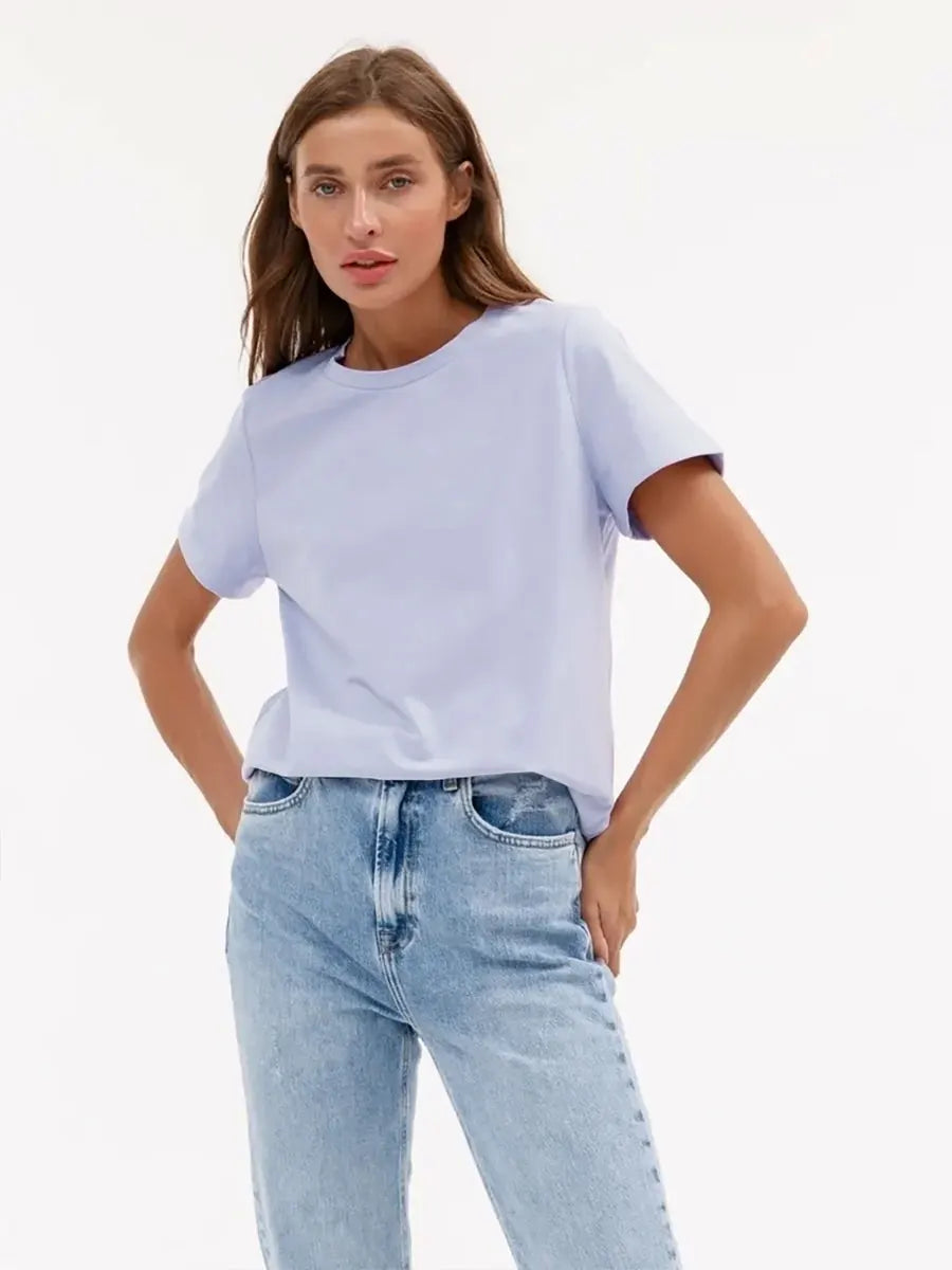 Cross border hot selling cotton T-shirt with round neck and short sleeves for European and American women loose basic top