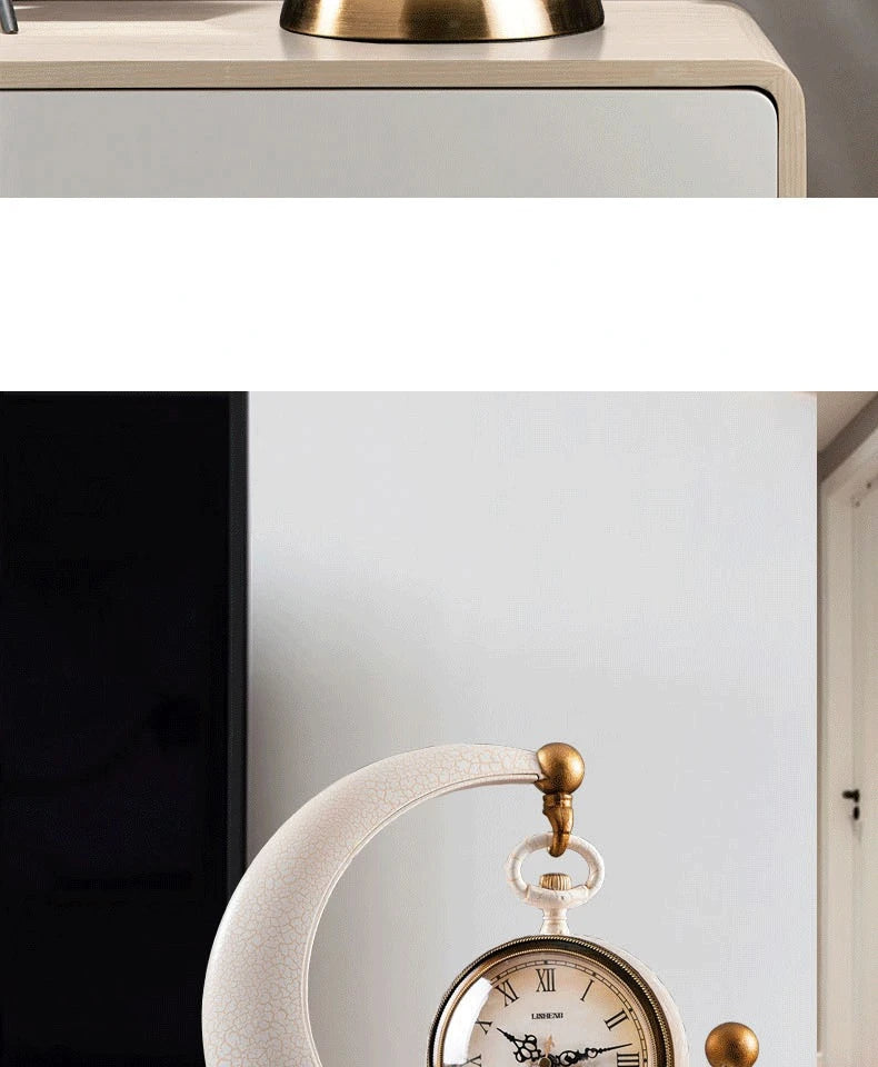 Luxury Mechanical Table Clock Silent Watch Desk Clock Living Room Desktop Retro Moon Table Decoration & Accessories Gift