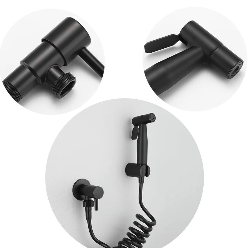 ULA Stainless Steel Black Portable Bidet Sprayer Toilet Bidet Faucet Bathroom Shattaf Jet Set Cold Hygienic Shower Toilet Shower