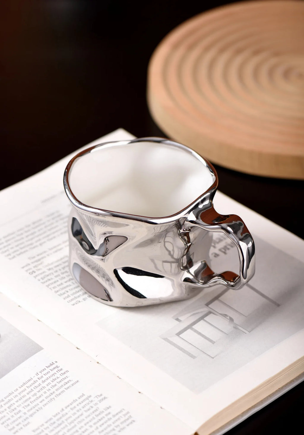 Modern Electroplated Silver Ceramic Coffee Cup Artistic Abstract Wrinkled Mug Metallic Imitation Milk Breakfast Cup Couple's Mug