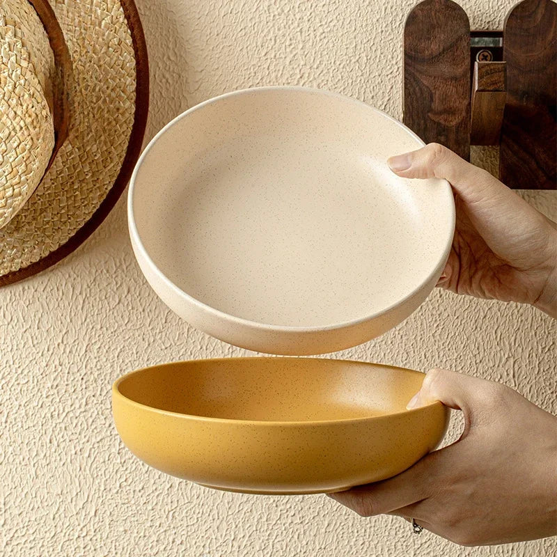 8 inches Porcelain Round Deep Bowl,Kitchen Tableware,Large Soup Salad Bowls,Dinner Plate,Microwave,Dishwasher,Safe,Dinnerware