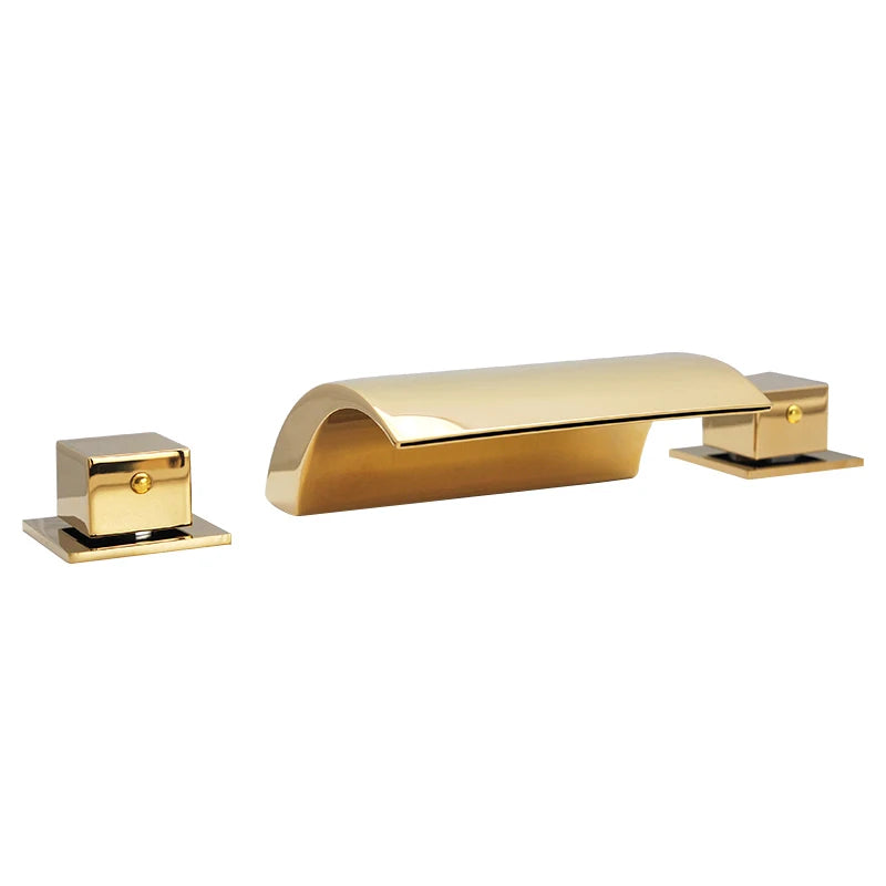 3PCS Bathroom Bathtub Faucet Basin Faucet Deck Mounted  Spa Tub Mixer Tap Cold Hot Mixer Waterfall  Matte Black or Gold Color