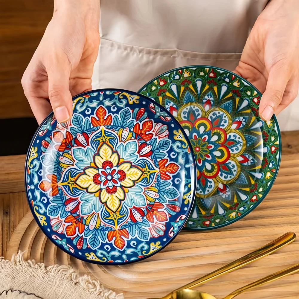 6.3-inch ceramic Bohemian style restaurant kitchen serving appetizer plates, fruit plates, salad plates, hotel bone plates