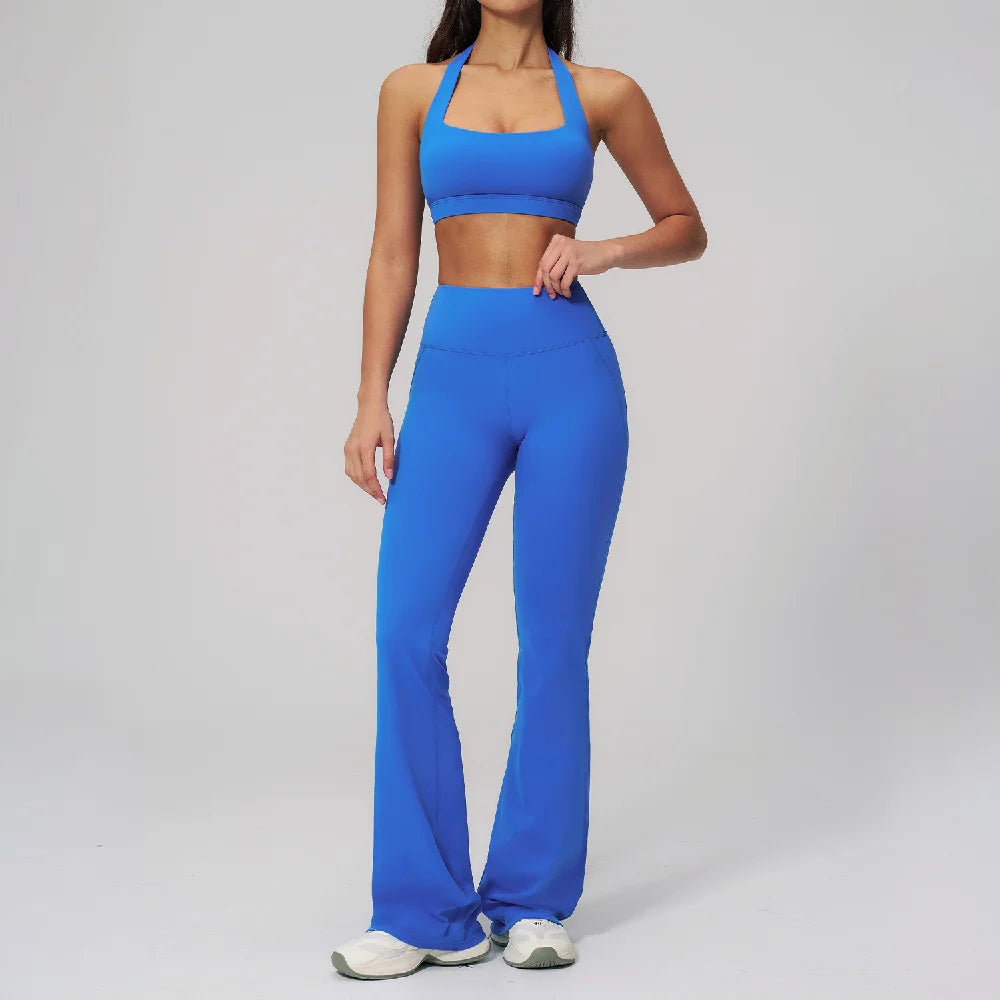 2PCS Flared Pants Yoga Set Women's Tracksuits Gym Fitness Outfits Sports Sets Female Shockproof Sports Bra Yoga Workout Clothes