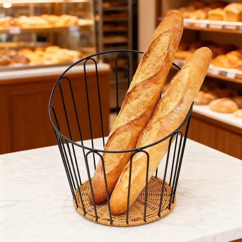 Anti-rust Iron Basket Woven Baguette Basket Cake Shop European Rattan Baking Baskets Baguette  Organizador Organizer Органайзери