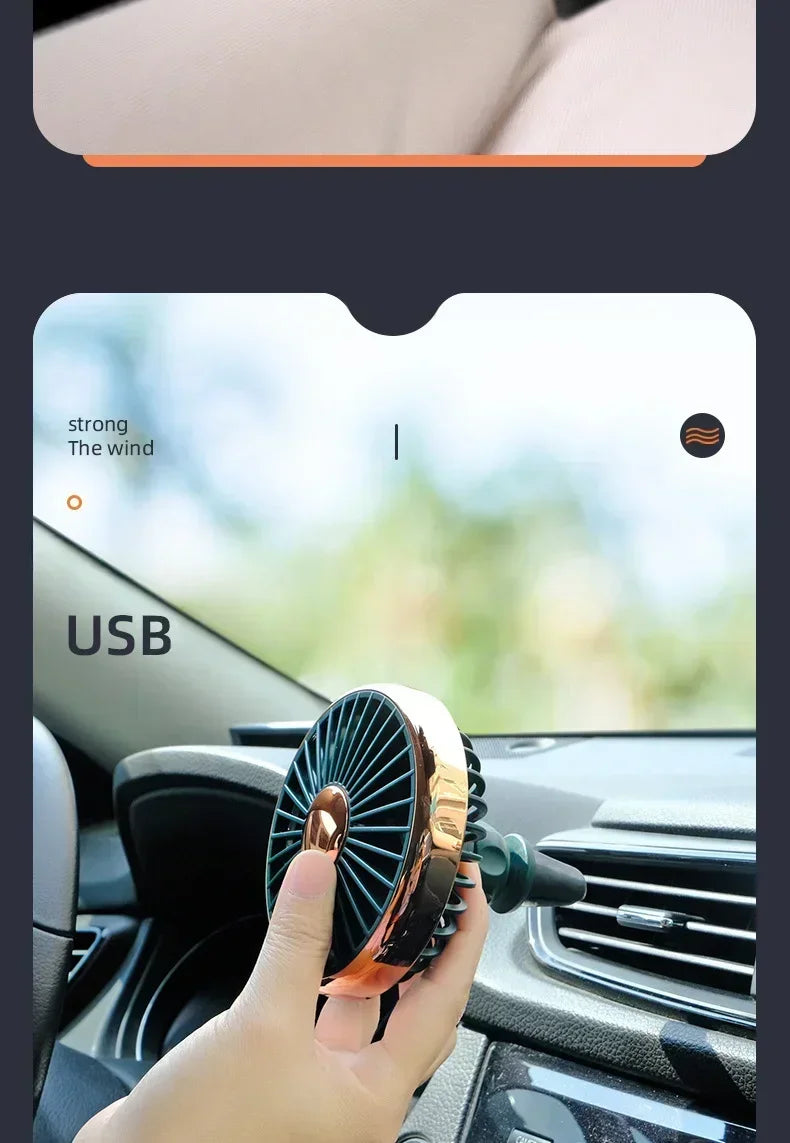 Car Air Vent Fan with Colorful Breathing Light USB Powered 3 Speed Wind Cooling Fan 360° Rotatable Quiet Fan Car AC Fans