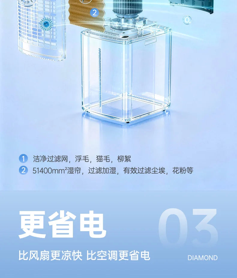 New Mini Air Conditioner Fan Cooling for Whole Room Mobile with Ice Crystals Voice Control Quiet Detachable Filter Air Cooler