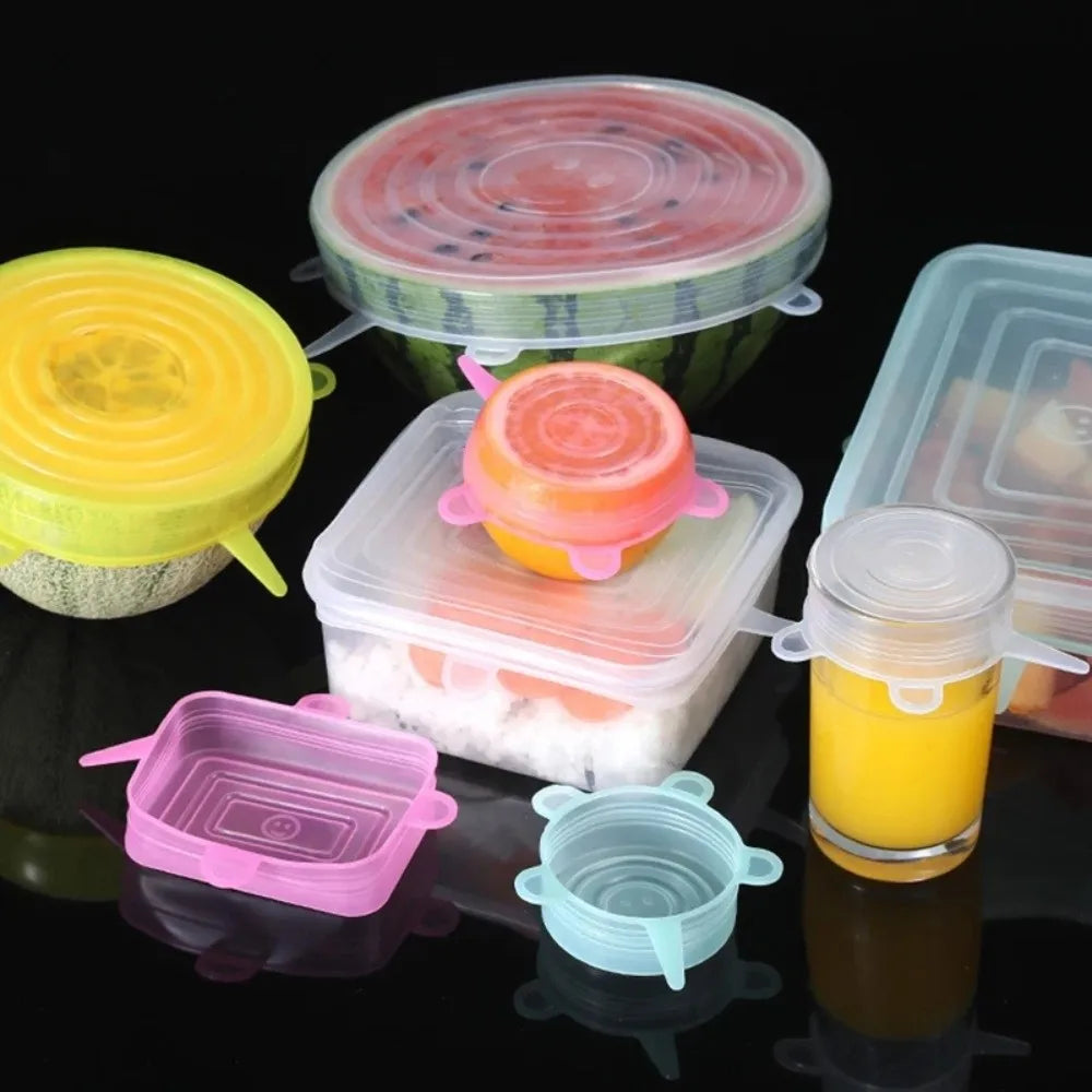 6PCS New Reusable Fresh-keeping Cover Kitchen Gadgets Stretch Silicone Lids Non-slip Bowl Cap