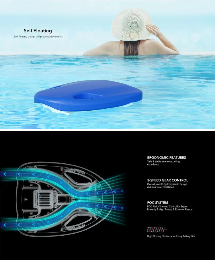 Electric Swimming Kickboard 3-Speed Swim Training Board for Kids & Adults Rechargeable Pool Float for Water Sports&Swim Practice
