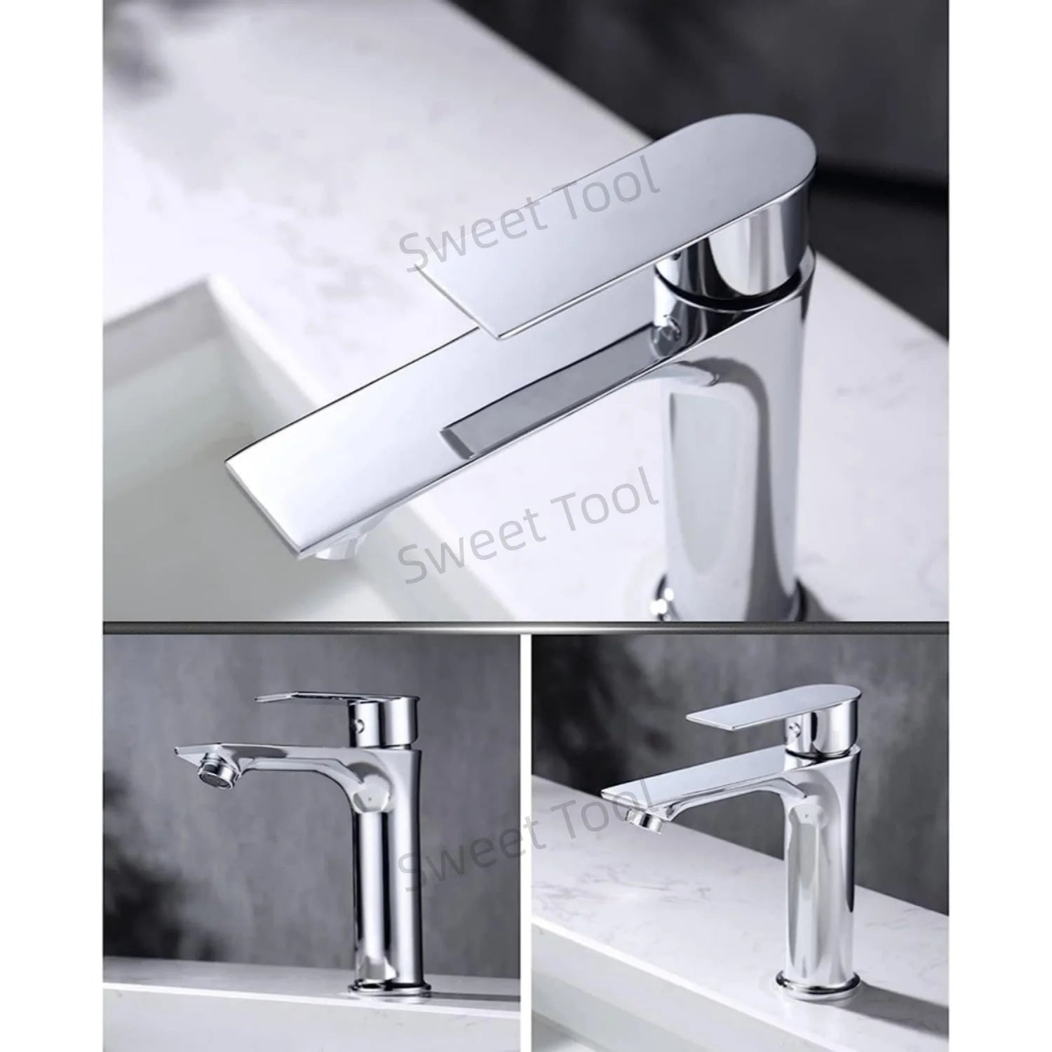 Chrome Bathroom Faucet Wash Basin Mixer Tap Hot & Cold Deck Mounted Water Tap Single Handle Single Hole for Household Kitchen
