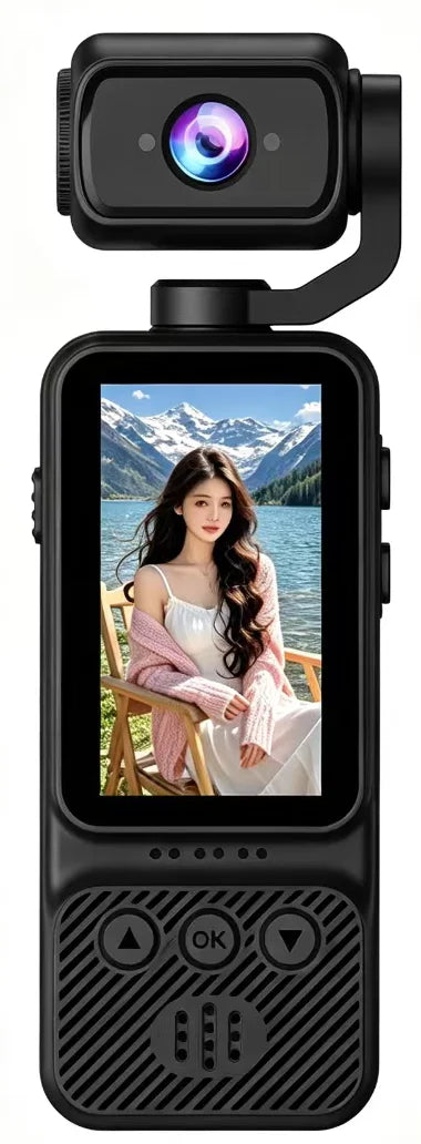 1080P HD Video Recording Camera - High Definition 180° Manual Rotation Lens Camera, Portable Rechargeable Vlog Camera