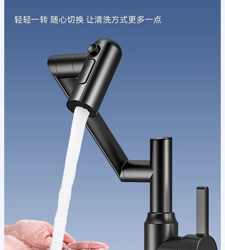 Stainless Steel Faucet Washbasin Bathroom Multi-functional Robotic Arm Universal Rotation for Hot and Cold Water Digital Display