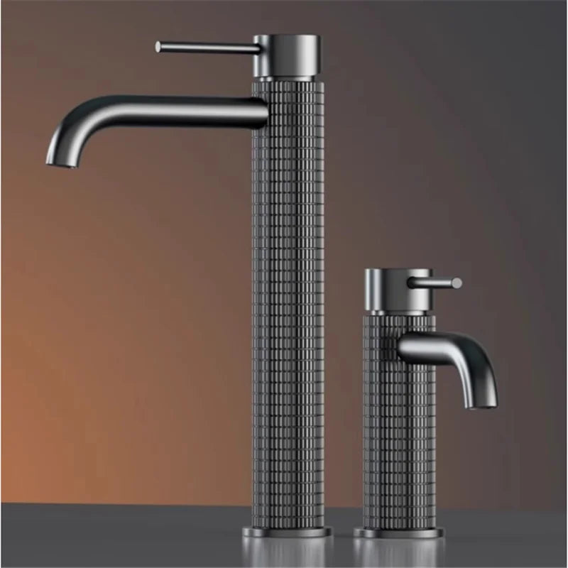 Brushed Rose Gold Bathroom Faucet Brushed Gold Basin Faucet Art Carved Sink Tap Hot & Cold Grey Lavatory Faucet Crane Water Tap