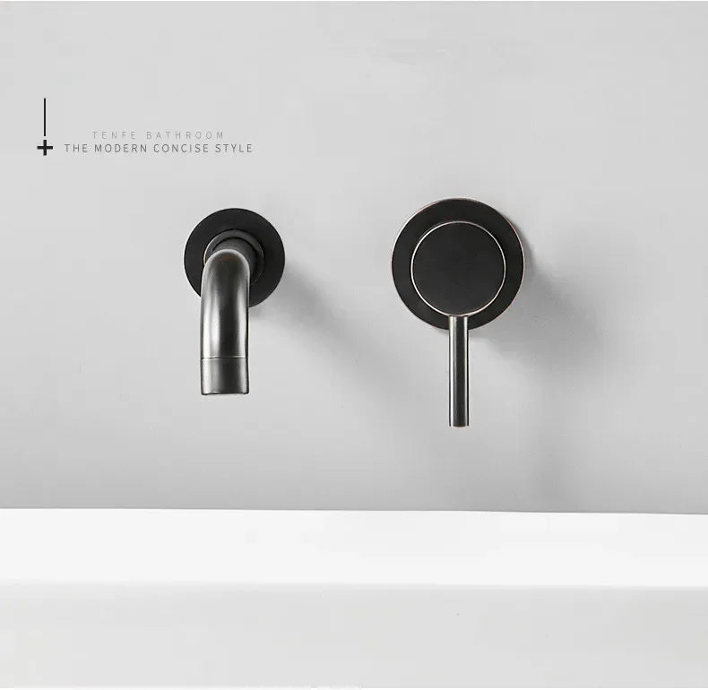 Bathroom Faucet Brass Hot and Cold Water Sink Faucet Wall Mounted Mixer Tap Single Handle Two Hole Vintage Faucet