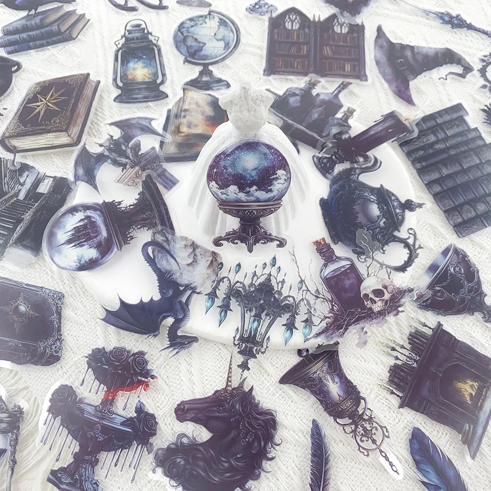 50Pcs Vintage Gothic Magic Stickers for Notebooks, Drinking Glasses, Guitars, Skateboards, Phones, Tablets