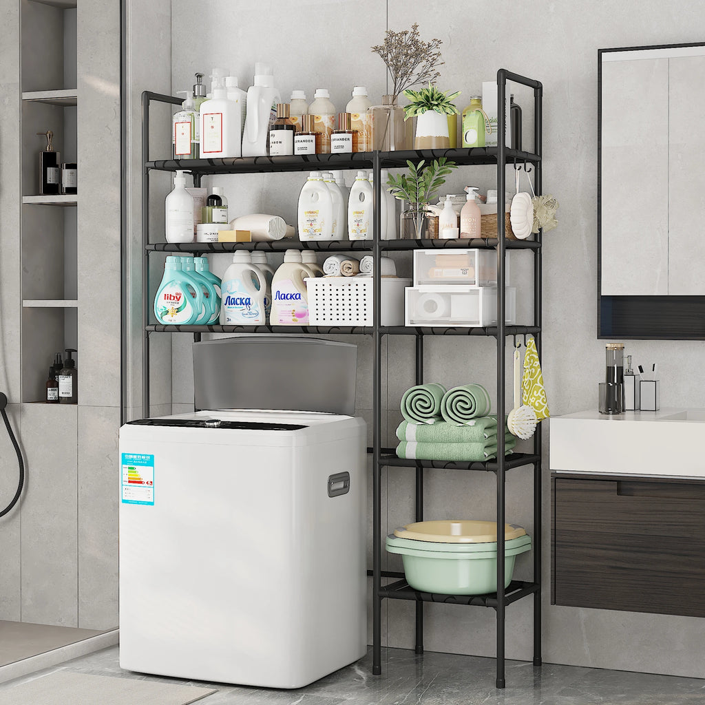 Black/White Iron + Non-Woven Fabric Heavy-Duty 3-Layer Laundry Storage Rack Vertical Multi-Layer Storage Washing Machine Dryer Can Be Placed in Bathroom Laundry Room Storage Space-Saving