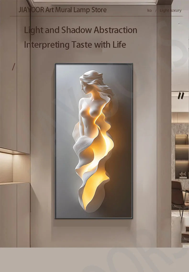 Modern Light Luxury Entrance Door Decoration Painting, Simple Abstract Corridor Hanging Painting Wall Lamp Painting Led Lights
