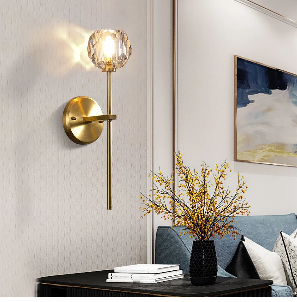 Modern Crystal wall lamp Luxury Living room bedroom lounge interior stairs wall lamp side lights Rose gold Copper wall light