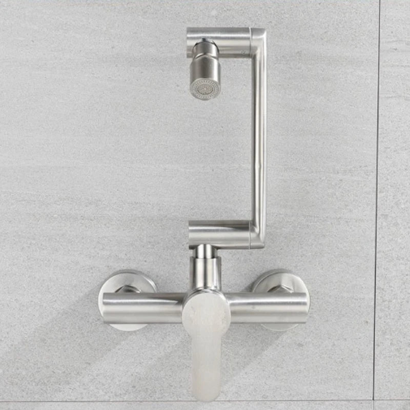 Stainless Steel Foldable Basin Faucet Wall Mounted Bathroom Kitchen Sink Washbasins Cold Hot Water Mixer Tap 360 Degree Swivel