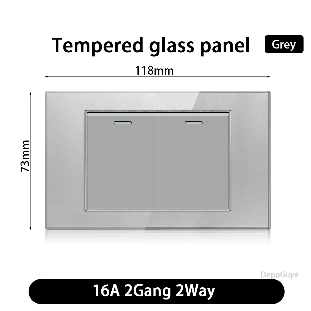 118 Type US Mexico 1/2/3/4/Gang 2/3Way Wall Light Switch Brazil Tempered Glass Panel ON OFF Push Button Power Rocker Switch