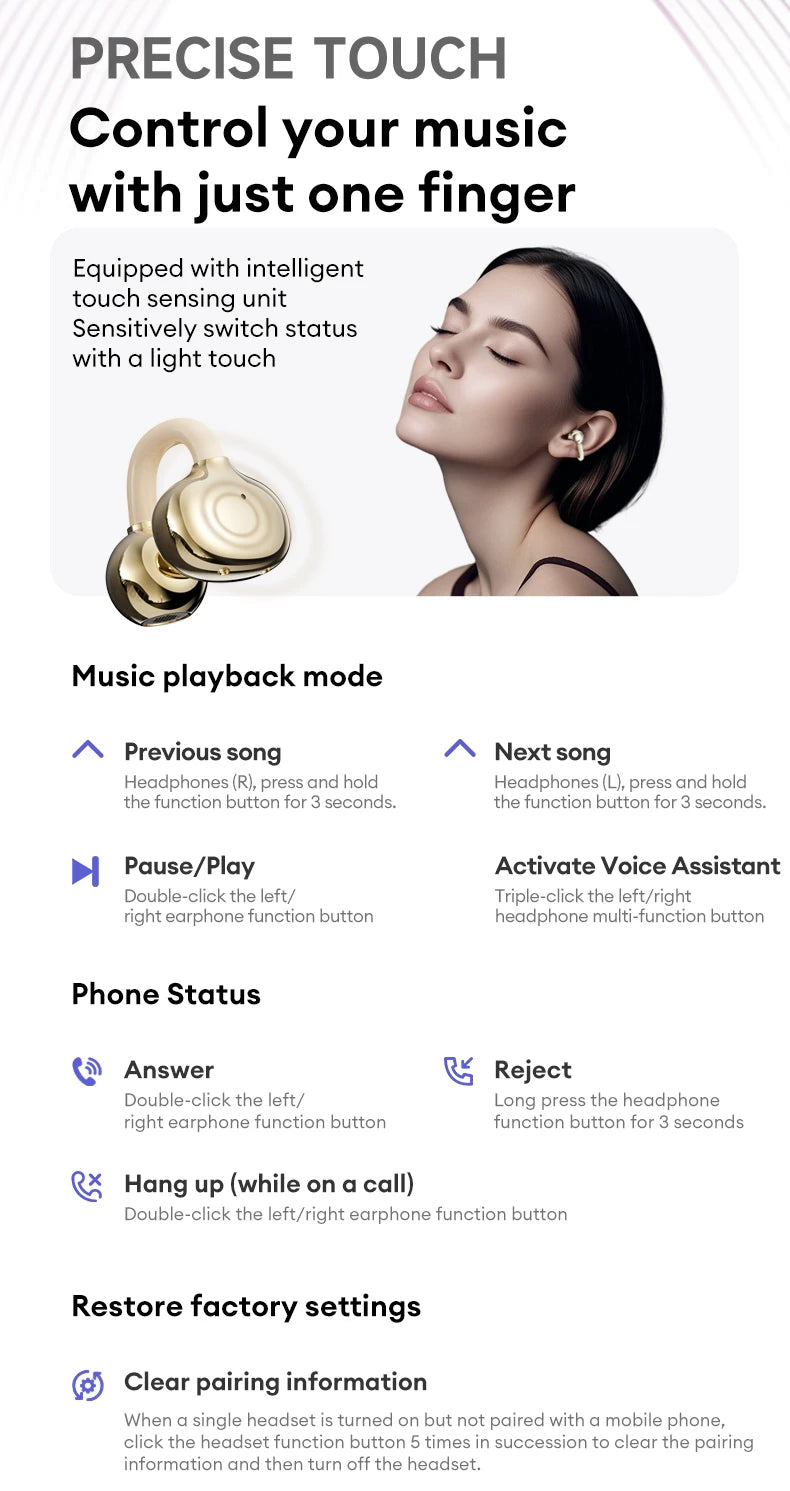 Choice Lenovo LE302 OWS Wireless Ear Clip Earbuds Bluetooth Low Latency HD Call HiFi Stereo Music Sports Open Ear Headphones New