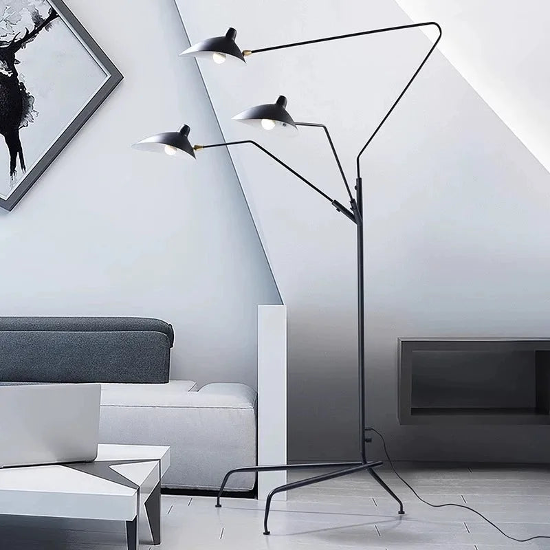 Modern 1/3 Heads LED Floor Lamp for Living Room Bedroom Study Office Lustre Black Standing Light with Flexible Adjustable Head