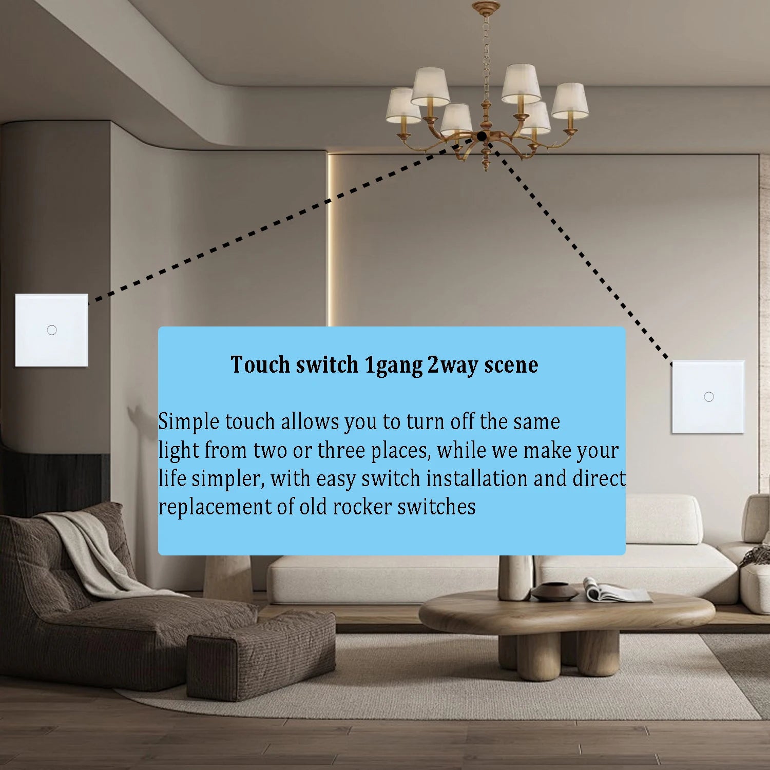 1gang 2way 3way Touch Switch Wall Light Switches No Neutral Wire With Tempered Glass 240V No Wifi No RF433