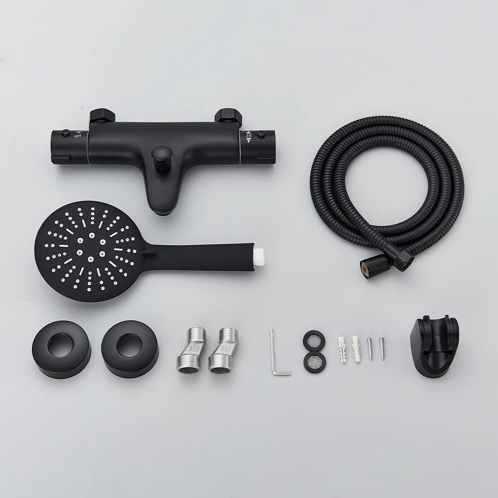 Black Thermostatic Bathroom Shower Faucet Dual Handle Bathtub Faucet Wall Mounted Mixer Tub Tap