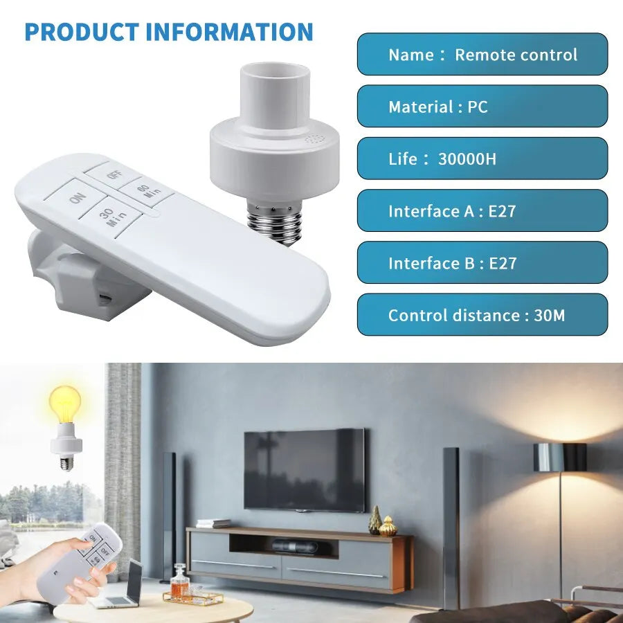 Wireless Remote Control E27 Light Socket Smart Switch LED Lamp Base House Timer Switch WiFi Light Bulb Holder Room Smart Device