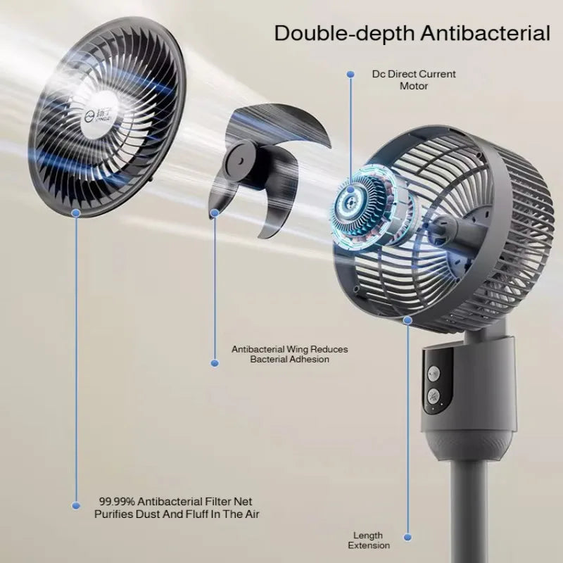 Household Floor Fan Three-speed Wind Silent Electric Fan Floor High Wind Air Circulation Fan Dual-purpose Fan WithUniversal Head