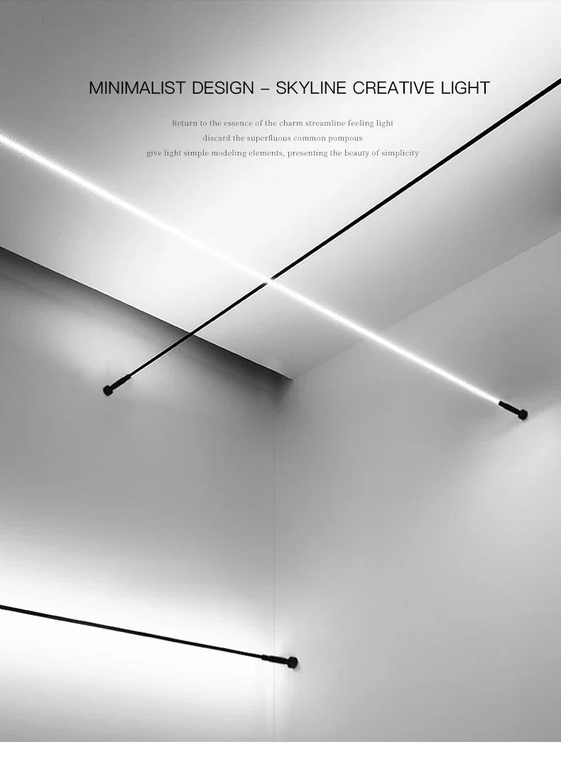 Modern Black And White Linear Wall Lamp Skyline LED Strip Without Main Light Decoration Living Room Background Bathroom Lamps