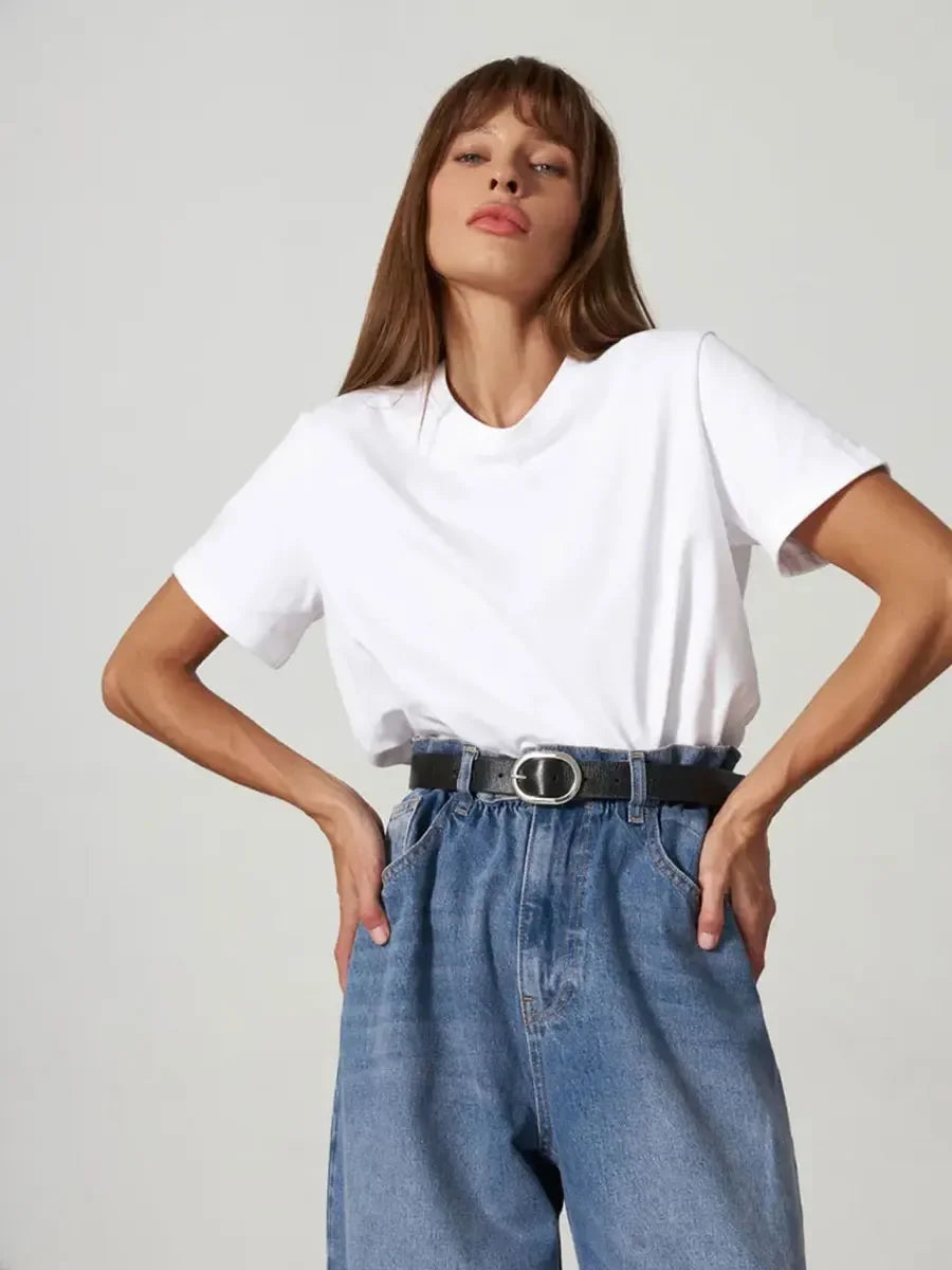 Wolfeel Summer 100% Cotton Women's T-shirt Bottoming Basic Fashionable Solid Lady Short Sleeve Loose Tops Shirts 230g/㎡ Tops