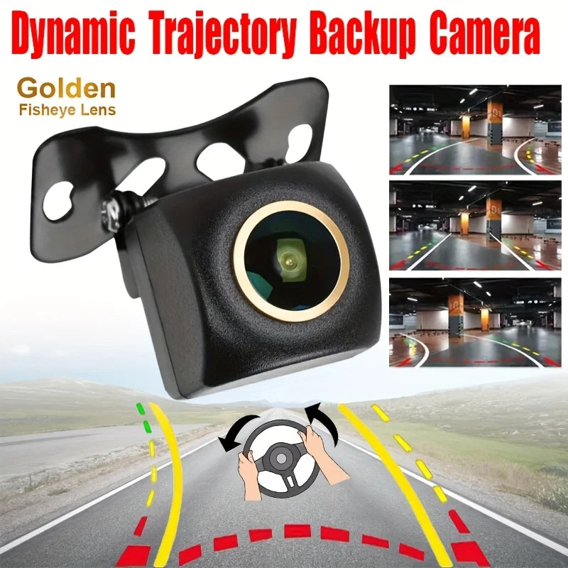 HD Backup Camera with Dynamic Trajectory Guide Lines, Full Color Night Vision Wide Angle Fisheye Lens for SUV, Truck, RV, Camper