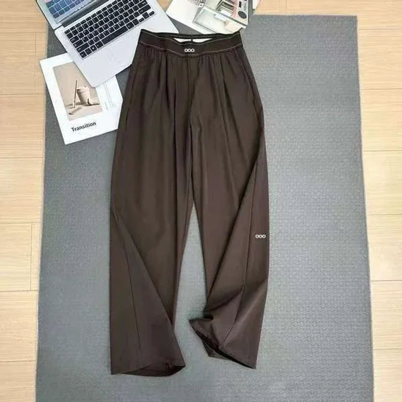 New High Waist Straight Leg Yoga Pants Women‘s Lightweight Quick-Dry Sports Long Pants Loose Slimming Casual Versatile Trousers