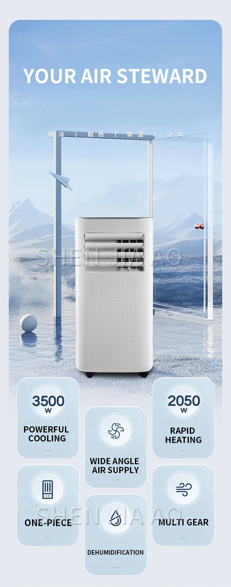 3500W/3300W Air Conditioner 3 in 1 Portable AC Unit with Built-in Dehumidifier and Fan Functions Cools 250 sq.ft