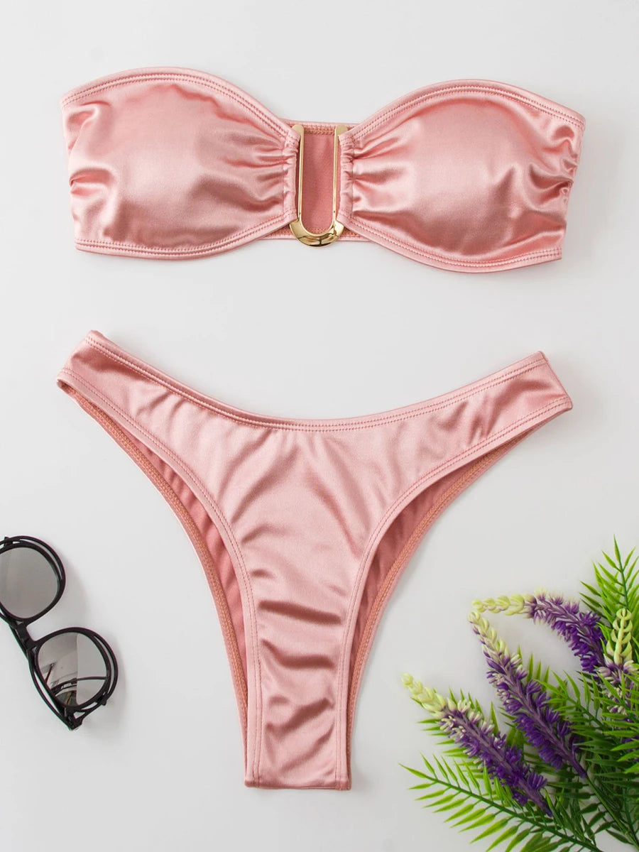 Bandeau Bikini Swimsuit Women 2026 Two-piece Swimwear Thong Bikinis Sets Female Bathing Suit Push Up Monokini Beach Wear Biquini