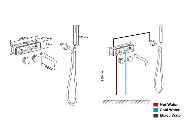 Brushed Gold Bathroom Faucet Wall-Mounted Bathtub Outlet Brass Hand-Held Shower Head Hot and Cold  Bathroom Mixer Tap