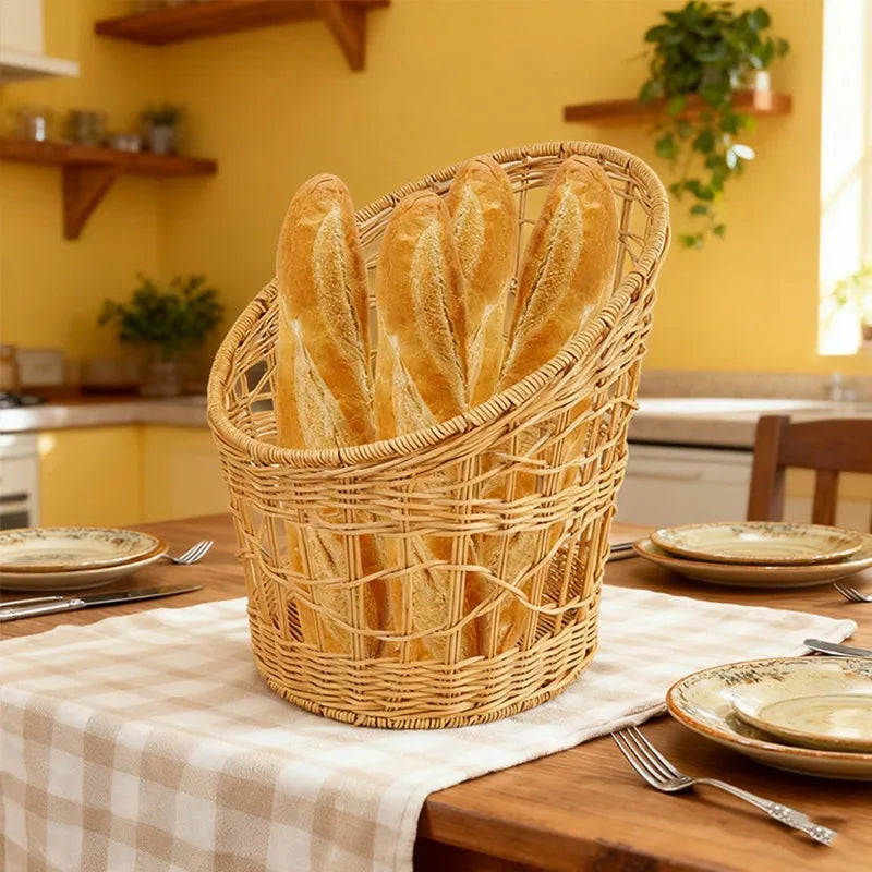 Anti-rust Iron Basket Woven Baguette Basket Cake Shop European Rattan Baking Baskets Baguette  Organizador Organizer Органайзери