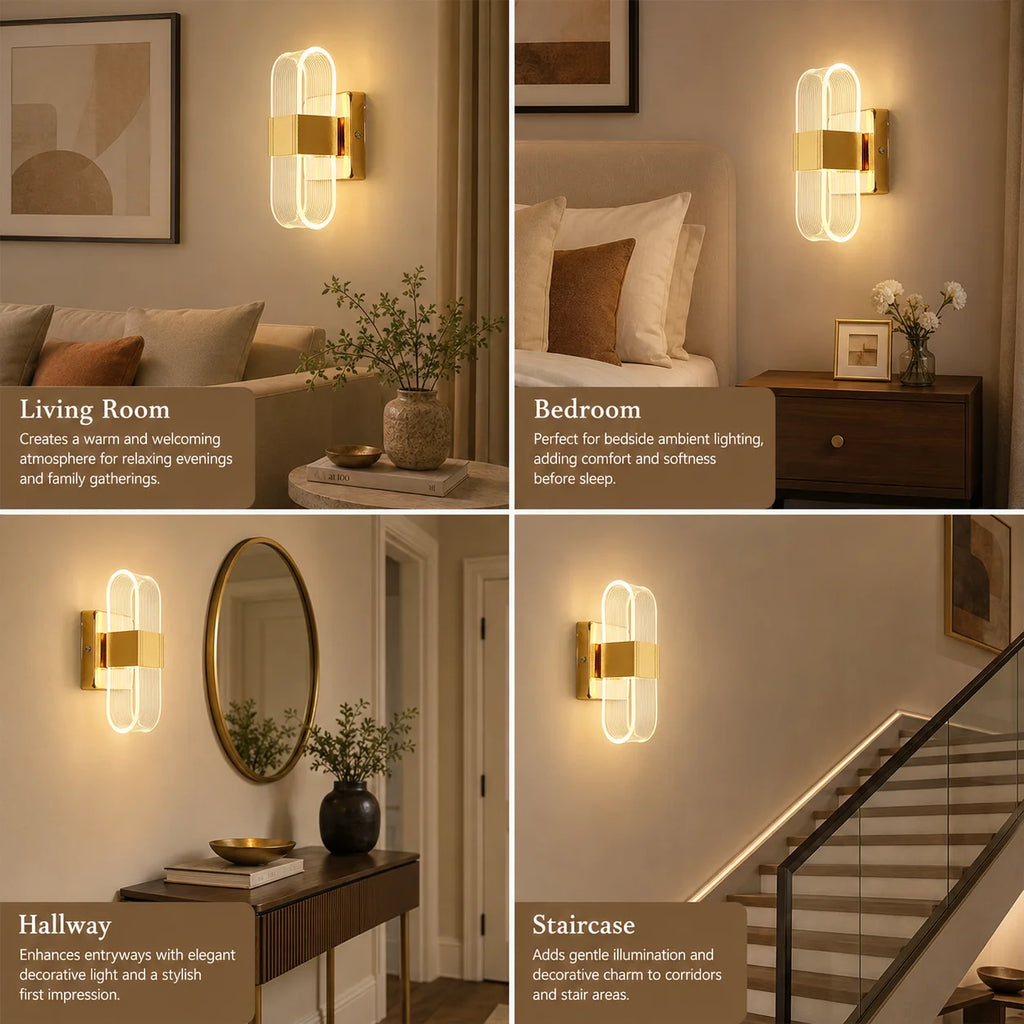 Modern LED Wall Lights with Golden Nordic Style Lighting Fixtures Suitable for Corridors, Dining Rooms, Living Rooms, Bathrooms