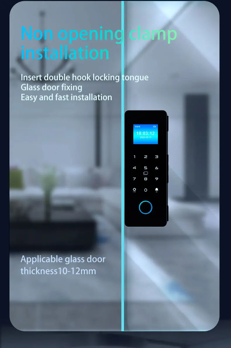 Electronic Digital Lock Fingerprint Glass Door Lock Bluetooth HAHA-Lock App Passcode IC Card Keyless Smart Phone Attendance Lock
